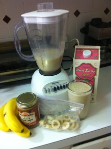 Banana, nutbutter, milk smoothie. Enjoy! :)